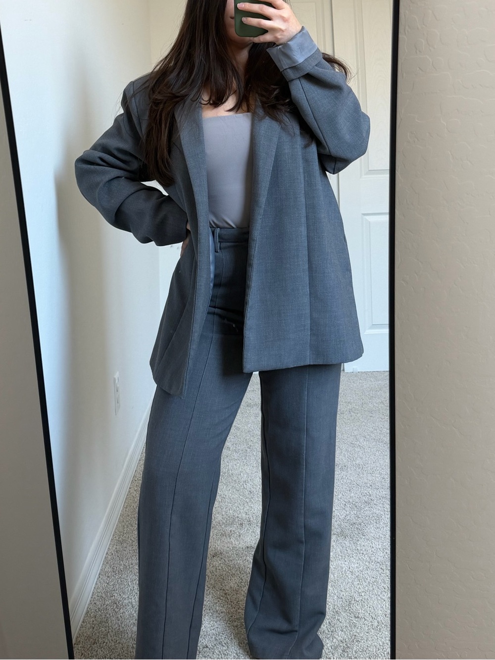 PrettyLittleThing Charcoal Gray Wide-Leg Pantsuit Blazer Set